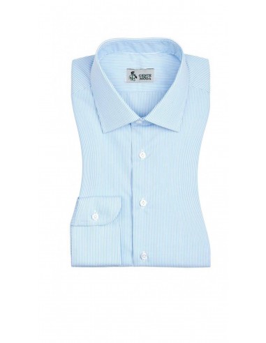 Camicia in cotone Millerighe azzurro chiaro popeline collo semifrancese