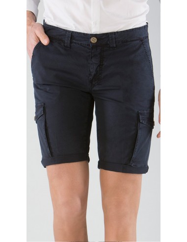 Pantalone Bermuda in cotone blu con tasche laterali Mod Treviso